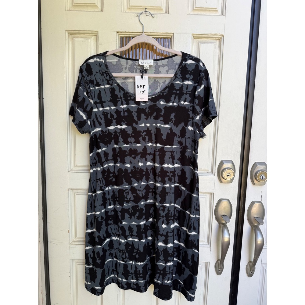 Kiwi & Punch Miami UPF 50+ Sun Dress XL Black Grey Abstract Tie Dye LSD9205 NEW